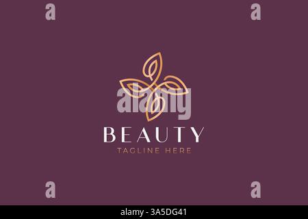 Logo Beauty Natural Geometric Abstract Swirl Leaf Business Skincare Cosmetic Stock Vector