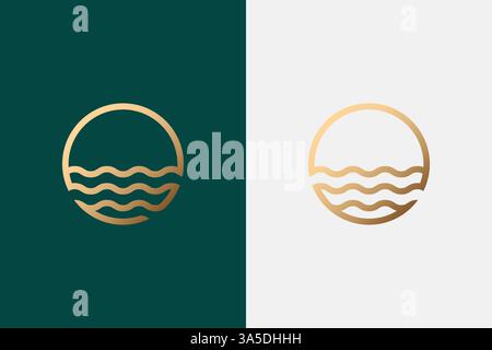 Linear Logo Luxury of Nature Flow Water Sea Ocean Lake River Stock Vector