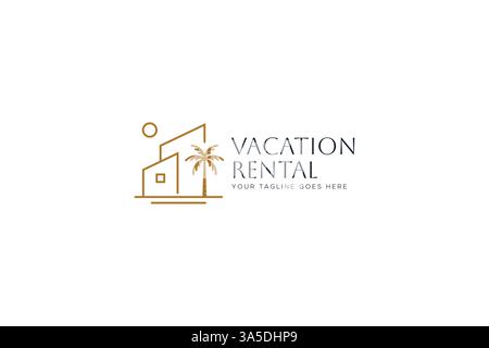 Modern Rental Vacation House Logo Minimalist Abstract Illustration Brand Identity Stock Vector