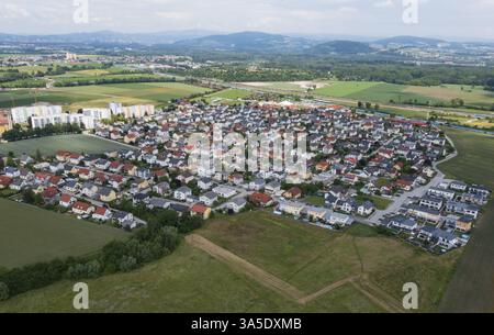 Drone image, housing estate, detached houses and apartment blocks ...