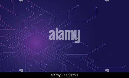 Futuristic blue circuit vector design with digital lines and chips. Perfect for tech, engineering, and science projects. Stock Vector