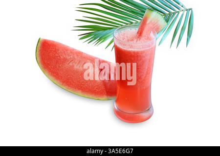 Die cut of Watermelon juice splash fruit on white isolated. Stock Photo