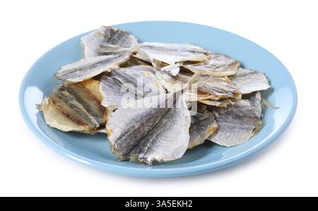 Dried cod fish fillets isolated on white Stock Photo