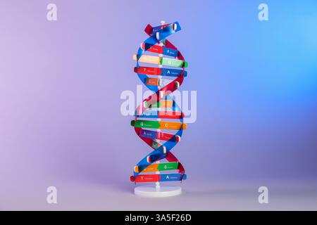 One DNA structure model on color background Stock Photo