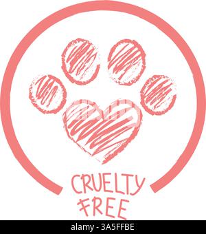 Cruelty free animals paw print heart shape vector illustration. Pet care icon symbol Stock Vector