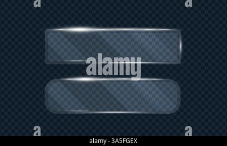 Glass transparent horizontal shape frame shining glare set, Glass overlay texture square and panel, Mirror template, Vector illustration Stock Vector