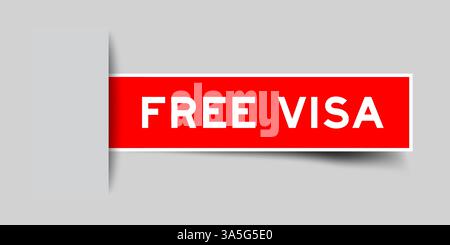 Red color square shape sticker label with word free visa inserted in gray background Stock Vector