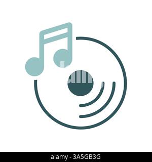 Disc and music note vector isolated icon. Music sign. Graph symbol for music and sound web site and apps design, logo, app, UI Stock Vector