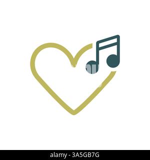 Like music isolated icon. Musical note icon, music icon with heart sign. Musical note icon and favorite, like, love, care symbol Stock Vector