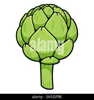 Artichoke hand drawn illustration, bright green simple drawing. Vector vegetable clip art. Stock Vector