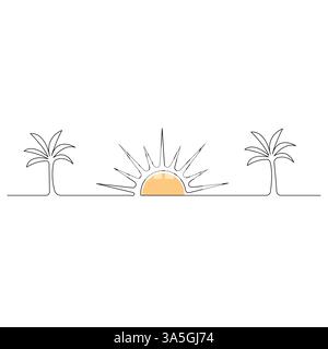 Sunset continuous single line drawing of nature sunset vector art illustration Stock Vector