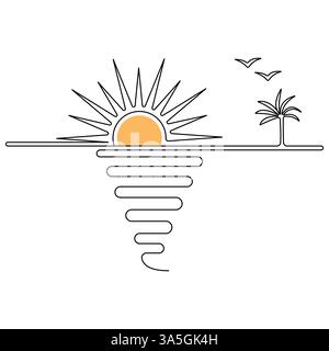 Sunset continuous single line drawing of nature sunset vector art illustration Stock Vector