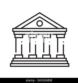 Icon of government, university, museum or bank building. Classic greek architecture . Linear vector illustration isolated on white background. Stock Vector