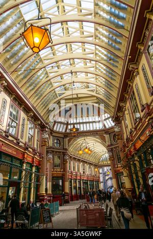 Historic covered shopping arcade Leadenhall Market, City of London, London, England, UK  architect Sir Horace Jones 1881 Stock Photo
