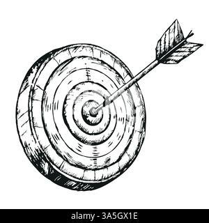 A black and white drawing of an arrow pointing to a target Stock Vector
