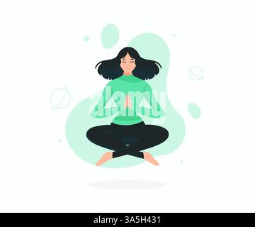Minimalist Meditation Illustration of a Woman in a Cross-Legged Pose Stock Vector