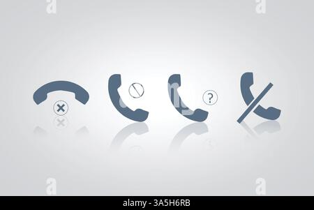 Set of call icons, telephone sign, don't call with a silver background Stock Vector