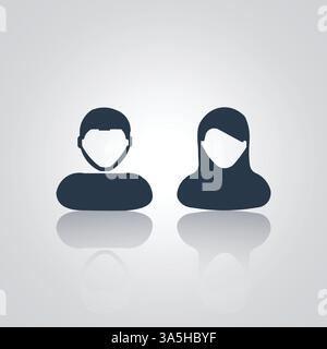 Pictograms of a man and a woman icons, an avatar, a face, and a profile sign, Stock Vector
