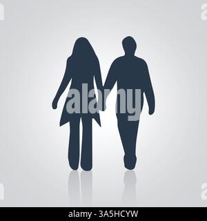 A silhouette of a couple holding hands and a man holding a hand, with a silver background Stock Vector