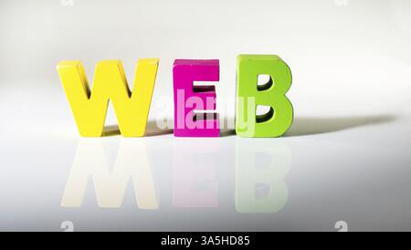Multicolored text web made of wood. White background Stock Photo