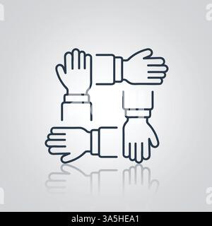 Teamwork icon, humanitarian assistance signs, with a silver abstract background Stock Vector