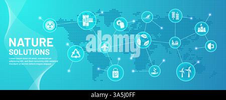 Green energy. Environmental businesses concept. Eco agriculture world. Global map. Earth climate change. Environment conservation. Sustainable power production. Economic connection. Vector background Stock Vector