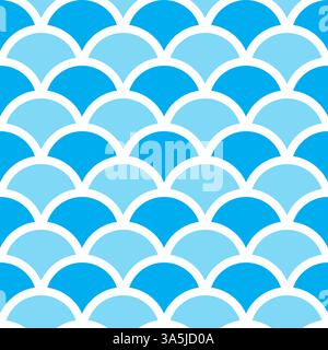 Traditional light blue and blue Seigaiha Japanese seamless wave pattern, texture, web, blog, print or graphic design. Stock Vector