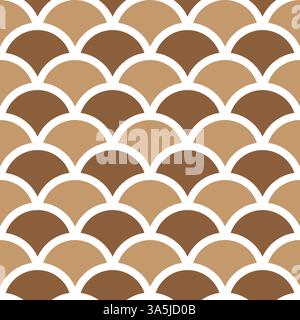 Traditional light brown and brown Seigaiha Japanese seamless wave pattern, texture, web, blog, print or graphic design. Stock Vector