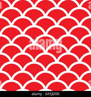 Traditional red Seigaiha Japanese seamless wave pattern, texture, web, blog, print or graphic design. Stock Vector