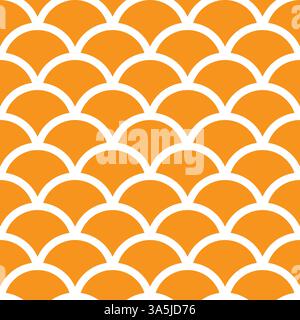 Traditional orange Seigaiha Japanese seamless wave pattern, texture, web, blog, print or graphic design. Stock Vector