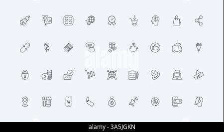 Feedback about quality, review in social media, customer support service, click buy thin black outline symbols vector illustration. Online shopping, order in basket and delivery line icon set Stock Vector