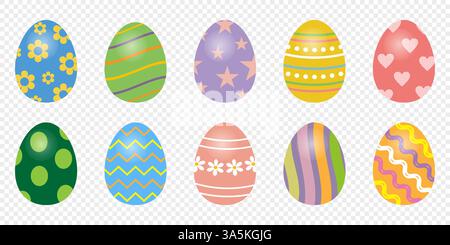 Set of easter eggs on transparent background Stock Vector