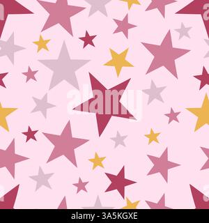 Seamless pattern with pink and gold stars Stock Vector