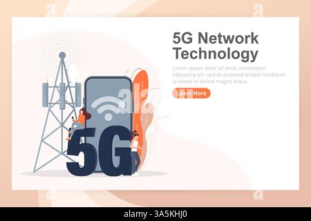 Flat 5g people on light background. Digital communication. Internet technology. Stock Vector