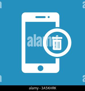 Illustration if Smartphone icon with a trash bin symbol, representing delete or remove functions. Stock Vector