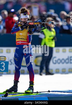 Lou Jeanmonnot, of France, competes in the women's 12.5-kilometer mass ...