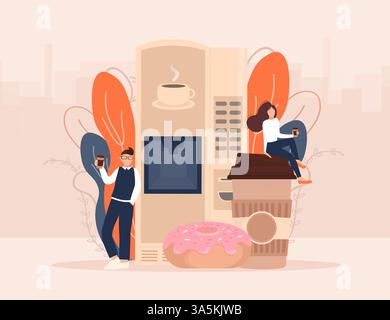 Cartoon character. Coffee break vending machine, great design for any purposes. Art illustration. Vector illustration. Stock Vector