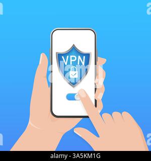 Secure VPN connection concept. Virtual private network connectivity overview. Safety internet technology, data secure. 3d icon with vpn for concept Stock Vector