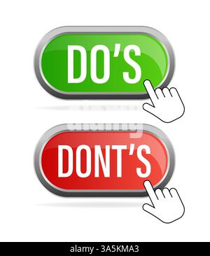 Do's and don'ts red and green badge. Simple flat modern info logotype graphic design isolated on white background. Concept of rules of conduct for Stock Vector