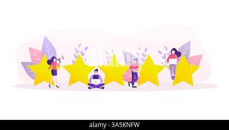 Flat illustration with golden rating people. Rating people in flat style on white background. Vector illustration Stock Vector