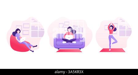 Stay home concept. Flat icon. Self isolation, quarantine due to coronavirus. Work from home. Stock Vector