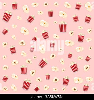 Cartoon illustration with yellow popcorn pattern on pink background. Pink, white pattern vector illustration Stock Vector