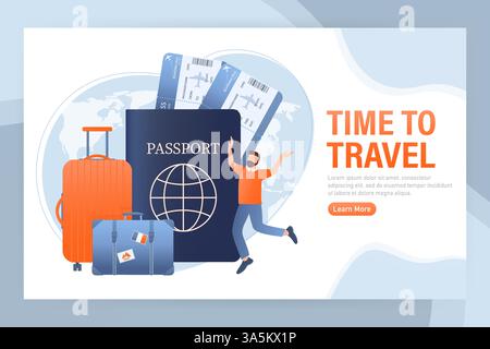 Ilustration of time to travel for landing page. 3d website template. Isometric vector illustration. Travel concept. Stock Vector
