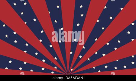 Background sunburst with United State of America flag color palette Stock Vector