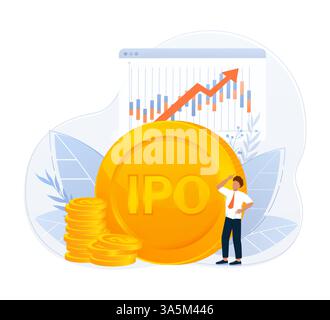 IPO Initial Public Offering . Ipo in flat style. Vector graphic illustration Stock Vector