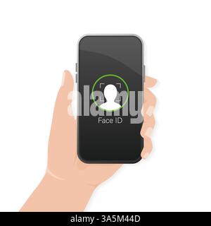 Vector mobile device concept. Face recognition. Mobile app design. Face id. Stock Vector