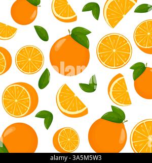 Oranges falling from different angles. Orange citrus background. Flying Orange with green leaf on transparent background. Focused and blurry fruits. R Stock Vector