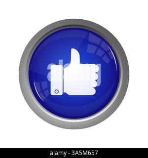 Illustration with blue customer like button on white background. Customer choice. Vector flat design. Stock Vector