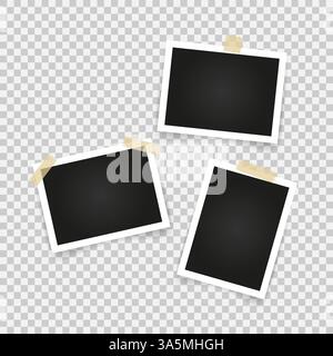 Collection of blank photo frames with adhesive tape, different shadow effects and empty space for your photograph. Vector illustration Stock Vector