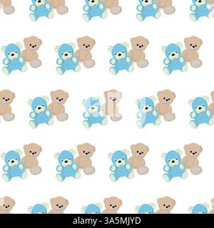 A couple of cute teddy bears. Vector illustration. Seamless pattern. Stock Vector